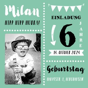 Einladungskarte 6. Geburtstag Foto und Text