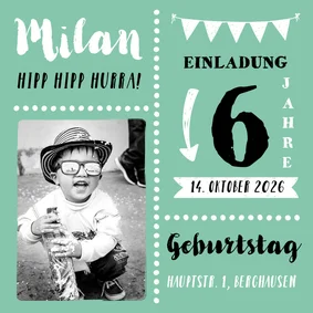 Einladungskarte 6. Geburtstag Foto und Text