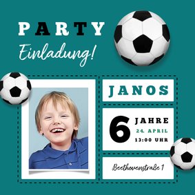 Einladungskarte 6. Kindergeburtstag Fußball und Foto