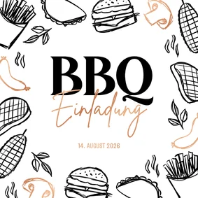 Einladungskarte BBQ Grillfest schwarz weiß Doodles