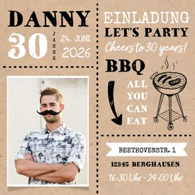 Einladungskarte Foto Kraftpapier Grillfest 30. Geburtstag