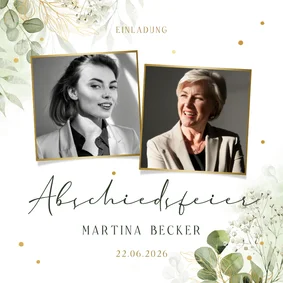 Einladungskarte Fotocollage botanisch Abschiedsfeier Rente