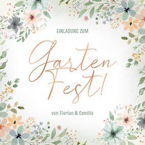 Einladungskarte Gartenfest Blumen & Kupferdruck