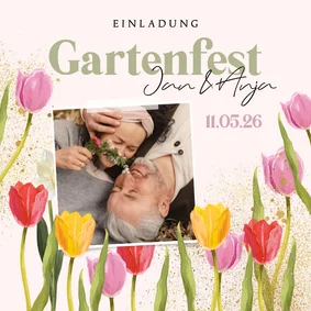 Einladungskarte Gartenfest Tulpen mit Foto Doppel-Geburtstag