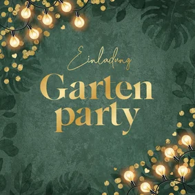 Einladungskarte Gartenparty Gold Grün Lichterkette
