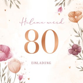 Einladungskarte Große Zahl Geburtstag Blumen