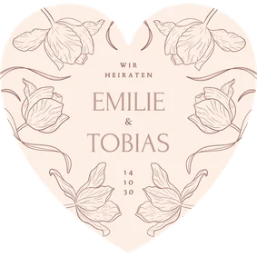 Einladungskarte Herzform Tulpen Linienzeichnung Hochzeit