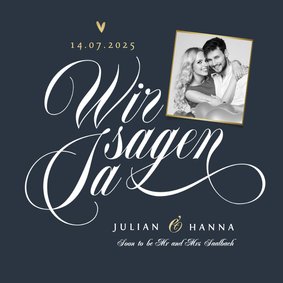 Einladungskarte Hochzeit Schreibschrift und Foto