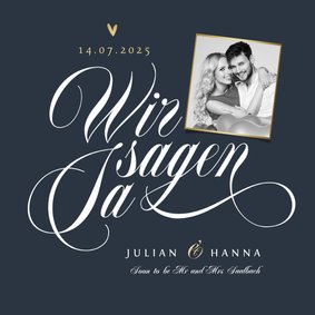 Einladungskarte Hochzeit Schreibschrift und Foto