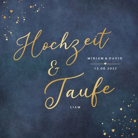 Einladungskarte Hochzeit & Taufe Blau mit Gold