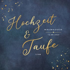 Einladungskarte Hochzeit & Taufe Blau mit Gold