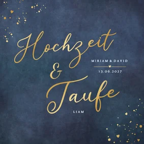 Einladungskarte Hochzeit & Taufe Blau mit Gold