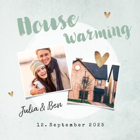 Einladungskarte Housewarming mit Fotos und Herzen