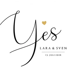 Einladungskarte Kalligrafie 'Yes' schwarz weiß Herzform