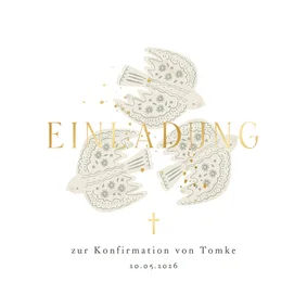 Einladungskarte Konfirmation drei Tauben Goldschrift
