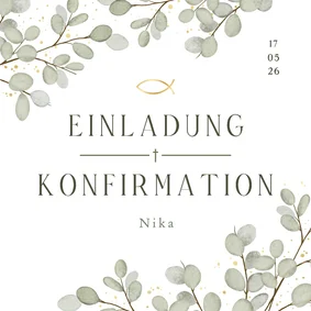Einladungskarte Konfirmation Eukalyptusblätter