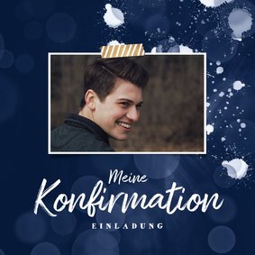 Einladungskarte Konfirmation Foto dunkelblau