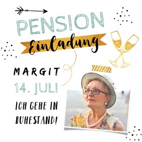 Einladungskarte Pensionsfeier Foto & Goldlook