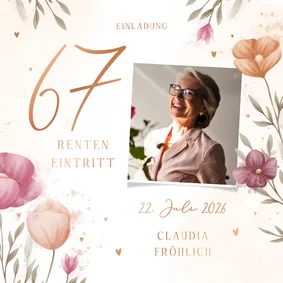 Einladungskarte Renteneintritt Blumen Aquarell Foto