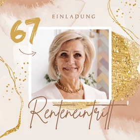 Einladungskarte Renteneintritt Gold Glitzer mit Foto