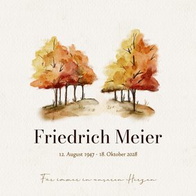 Einladungskarte Trauerfeier Friedwald Aquarell Herbst