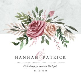 Einladungskarte zur Hochzeit Rosen & Marmor