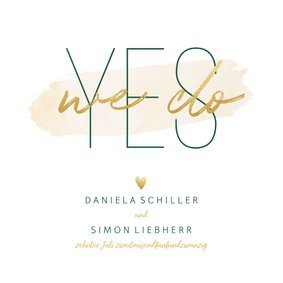 Einladungskarte zur Hochzeit 'Yes we do' im Goldlook