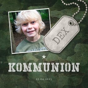 Einladungskarte zur Kommunion grüner Militarylook mit Fotos