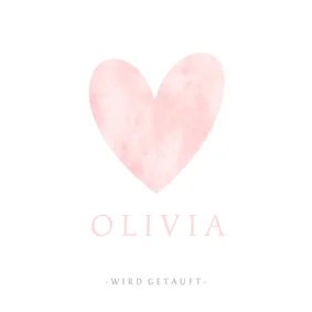 Einladungskarte zur Taufe Herz in Aquarell rosa Foto innen