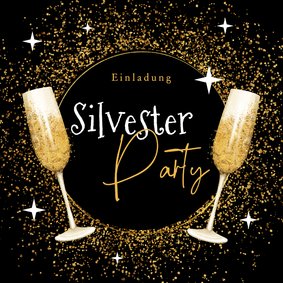 EinladungskarteNeujahr Silvesterparty Goldstaub Sektgläser