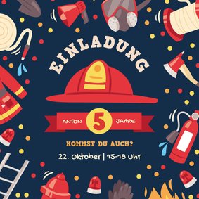 Feuerwehr Kindergeburtstagseinaldung Feuerwehrhelm