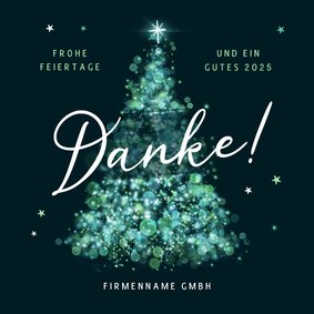 Firmen-Dankeskarte Weihnachtsbaum blaugrüne Lichtpunkte