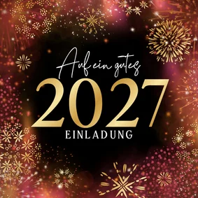 Firmen-Neujahrskarte Feuerwerk und Zahl in Gold