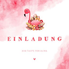 Flamingo-Einladungskarte zur Taufe mit Foto innen