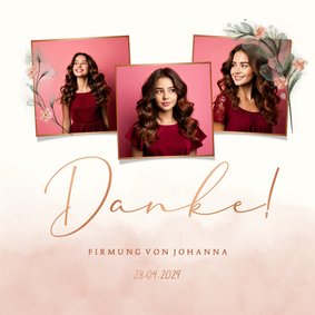 Foto-Dankeskarte Firmung rosa Aquarell Zweige