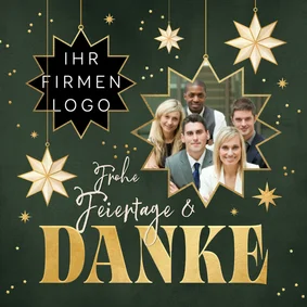 Foto-Dankeskarte geschäftlich Sterne Weihnachten grün