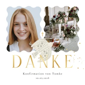 Foto-Dankeskarte Konfirmation drei Tauben Goldschrift