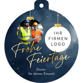 Foto-Dankeskarte Weihnachtskugel mit Logo Aquarell Blau