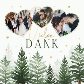 Foto-Dankeskarte Winterhochzeit Tannenbäume 