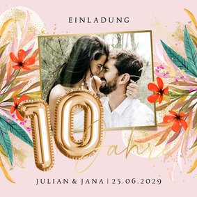 Foto-Einladung 10. Hochzeitstag bunte Blüten