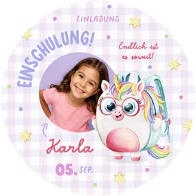 Foto-Einladung Einschulungstag Einhorn-Rucksack