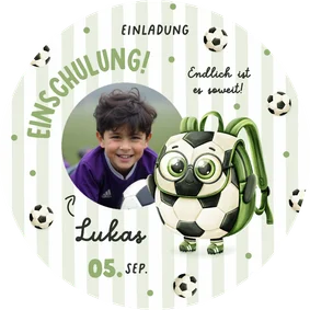 Foto-Einladung Einschulungstag Fußball-Rucksack