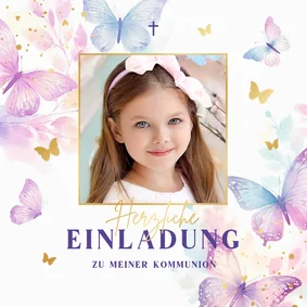 Foto-Einladung Kommunion fröhliche Schmetterlinge