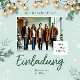 Foto-Einladung Weihnachtsessen Mitarbeiter Lichterkette