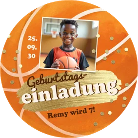 Foto-Einladungskarte Basketball rund Kindergeburtstag Sport