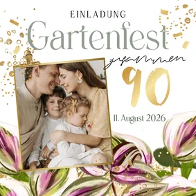 Foto-Einladungskarte Gartenfest Blumen Goldsprenkel