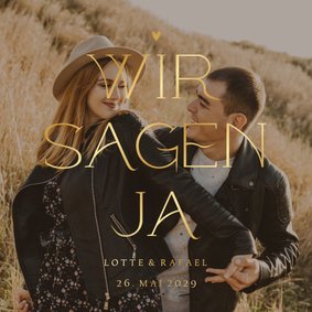 Foto-Einladungskarte Hochzeit Goldschrift