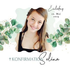 Foto-Einladungskarte Konfirmation Eukalyptus Aquarell