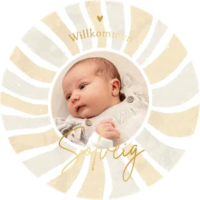Foto-Geburtskarte Sonne mit Goldschrift