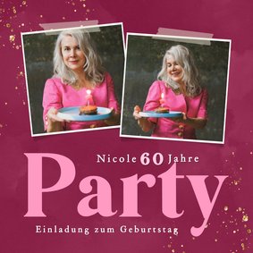 Foto-Karte Einladung 60. Geburtstag Pink 